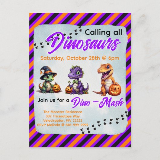Halloween dinosaurus dino-mash feest briefkaart (Voorkant)