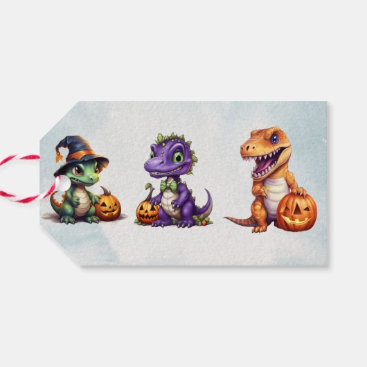 Halloween dinosaurus dino-mash feest cadeaulabel (Achterkant Horizontaal)