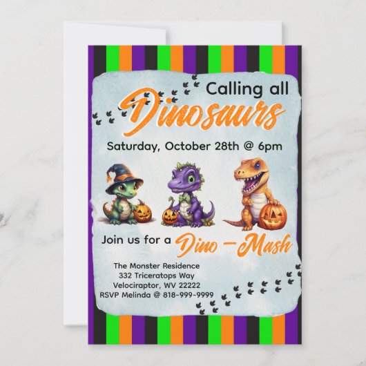 Halloween dinosaurus dino-mash feest kaart (Voorkant)