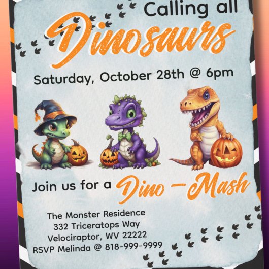 Halloween dinosaurus dino-mash feest kaart