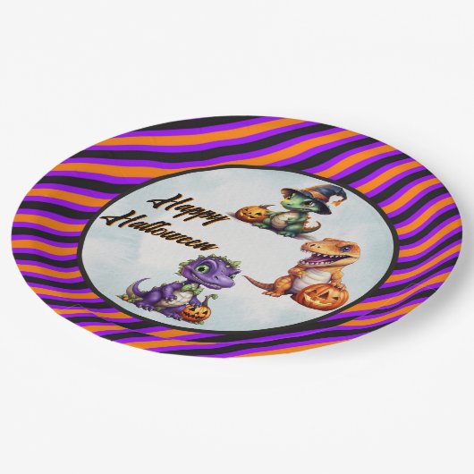 Halloween dinosaurus dino-mash feest papieren bordje (Gekanteld)