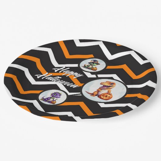 Halloween dinosaurus dino-mash feest papieren bordje (Gekanteld)