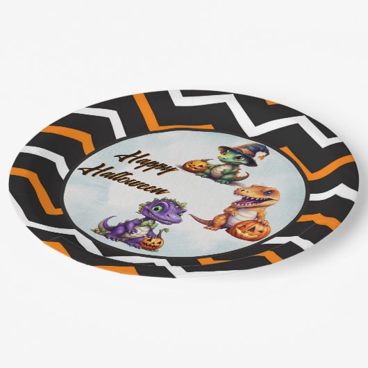 Halloween dinosaurus dino-mash feest papieren bordje (Gekanteld)