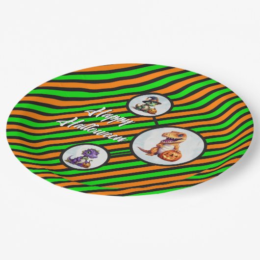 Halloween dinosaurus dino-mash feest papieren bordje (Gekanteld)