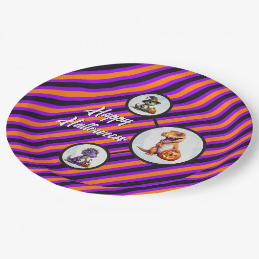 Halloween dinosaurus dino-mash feest papieren bordje (Gekanteld)