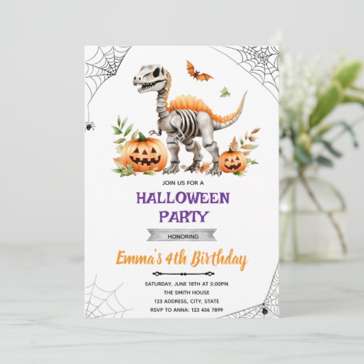 Halloween dinosaurus feestuitnodiging kaart (Staand voorkant)