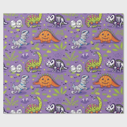 Halloween Dinosaurus Patroon Cadeaupapier (Vlak)