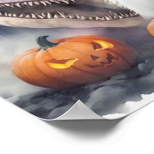 Halloween dinosaurus pompoenen poster (Hoek)