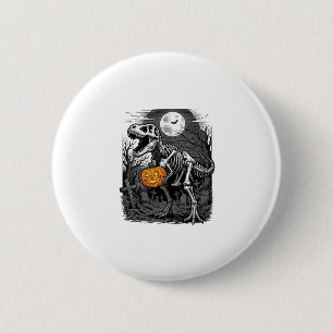 Halloween Dinosaurus Skelet Pompoen Vintage T-shir Ronde Button 5,7 Cm