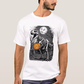 Halloween Dinosaurus Skelet Pompoen Vintage T-shir T-shirt