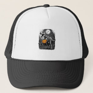 Halloween Dinosaurus Skelet Pompoen Vintage T-shir Trucker Pet