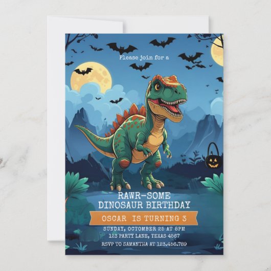 Halloween dinosaurus verjaardag | Spooky T-Rex Par Kaart (Voorkant)