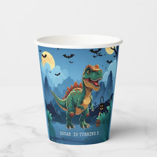 Halloween dinosaurus verjaardagsfeestje | Spooky T Papieren Bekers (Achterkant)