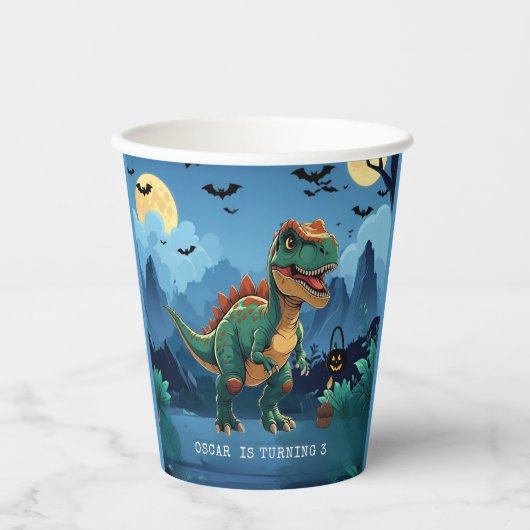 Halloween dinosaurus verjaardagsfeestje | Spooky T Papieren Bekers (Voorkant)