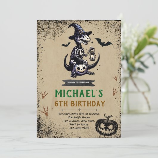 Halloween dinosaurus verjaardagsuitnodiging kaart (Staand voorkant)