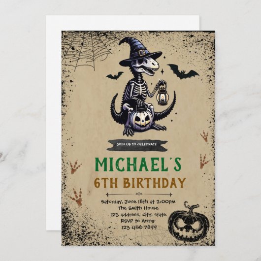 Halloween dinosaurus verjaardagsuitnodiging kaart (Voorkant / Achterkant)