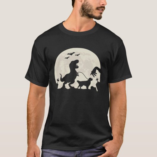 Halloween Dinosaurus Walking Golden Retriever T-shirt (Voorkant)