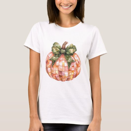 Halloween Disco Ball Pumpkin Print T-shirt (Voorkant)