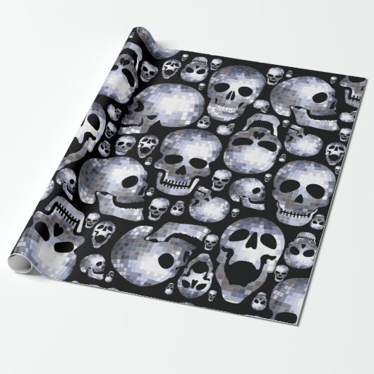 Halloween Disco Spiegel Ball Skulls Cadeaupapier (Uitgerold)