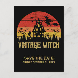 Halloween Distress Vintage Witch Retro Sunset Aankondigingskaart