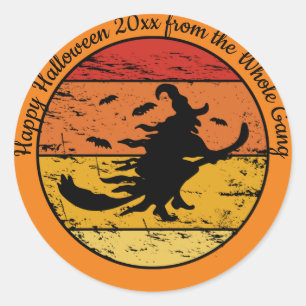 Halloween Distress Vintage Witch Retro Sunset Ronde Sticker