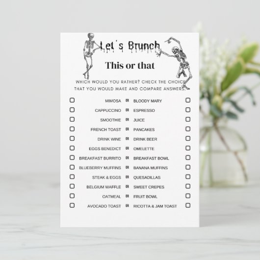 Halloween dit of dat brunch party spel kaart (Staand voorkant)