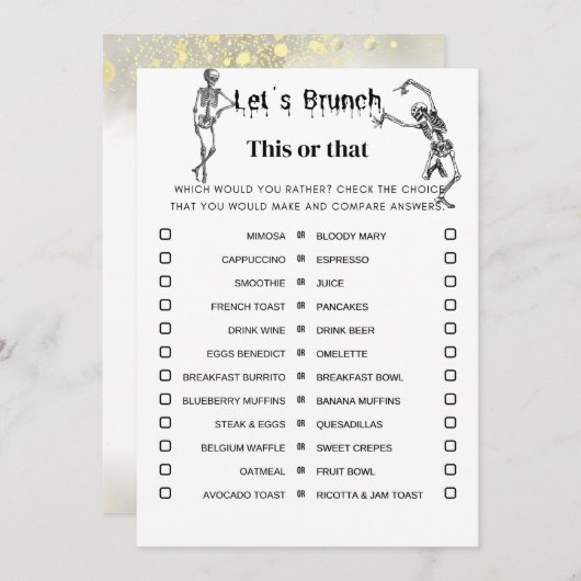 Halloween dit of dat brunch party spel kaart (Voorkant / Achterkant)