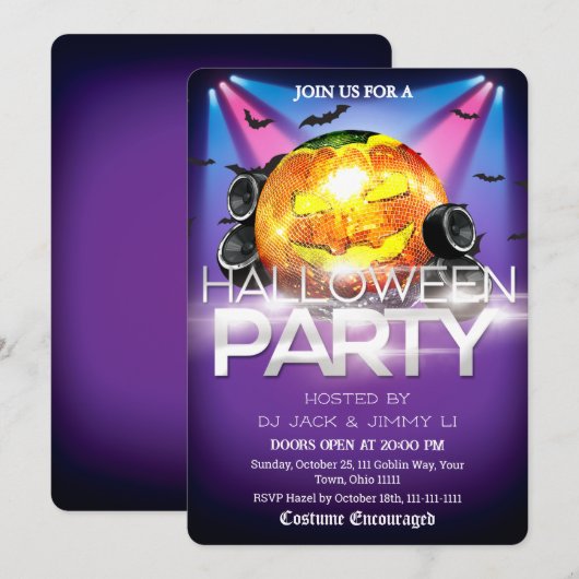 Halloween DJ-feest Disco Bal Pompoen Spooky Kaart (Voorkant / Achterkant)