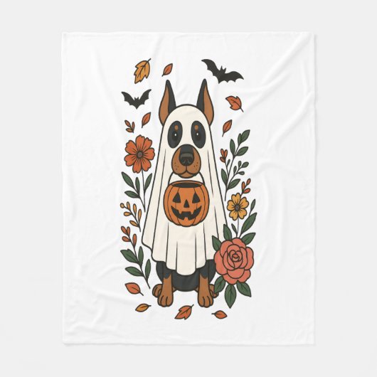 Halloween Doberman Pinscher Flowers Fleece Deken (Voorkant)