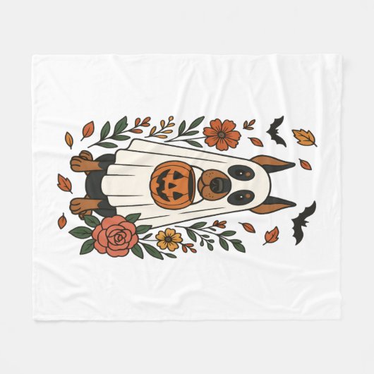 Halloween Doberman Pinscher Flowers Fleece Deken (Voorkant (Horizontaal))