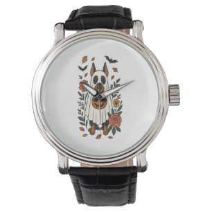 Halloween Doberman Pinscher Flowers Horloge