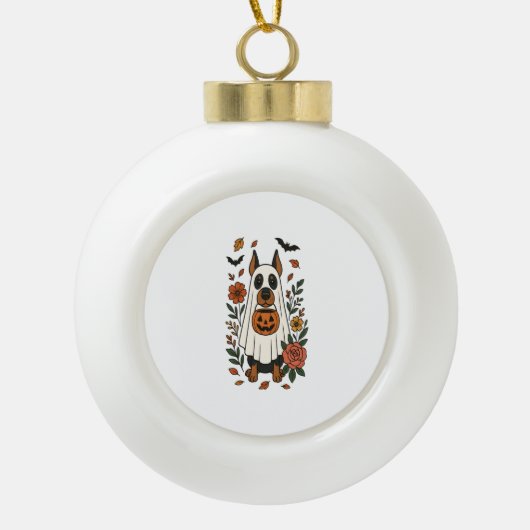 Halloween Doberman Pinscher Flowers Keramische Bal Ornament (Voorkant)