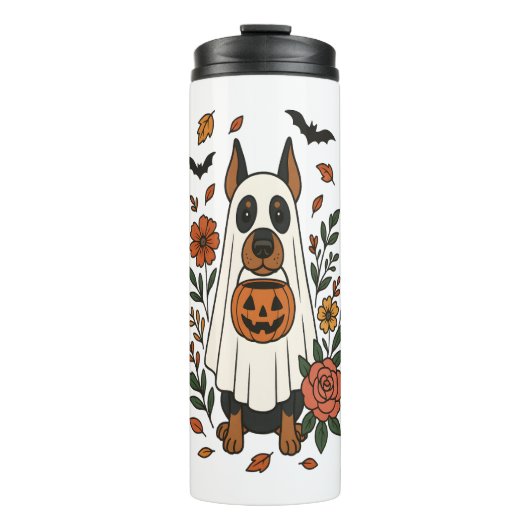 Halloween Doberman Pinscher Flowers Thermosbeker (Voorkant)