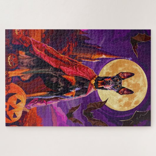 Halloween Doberman Vampire Pumpkins eng Legpuzzel (Horizontaal)