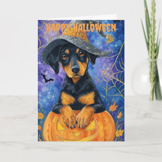 Halloween Dobermann Hond Feestdagen Kaart (Voorkant)