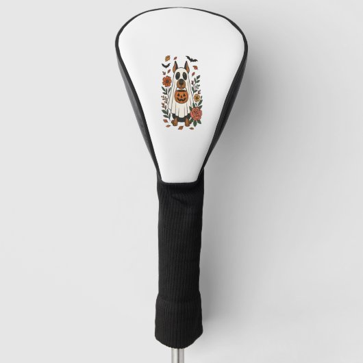 Halloween Dobermann Pincher Bloemen Golfheadcover (Voorkant)