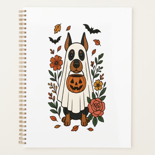 Halloween Dobermann Pincher Bloemen Planner (Voorkant)