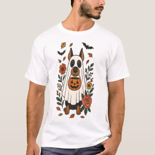 Halloween Dobermann Pincher Bloemen T-shirt