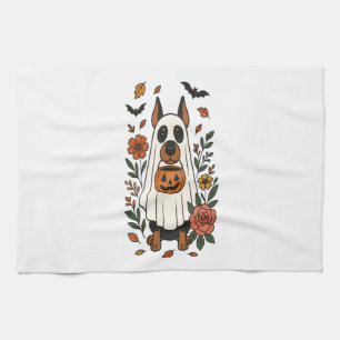 Halloween Dobermann Pincher Bloemen Theedoek