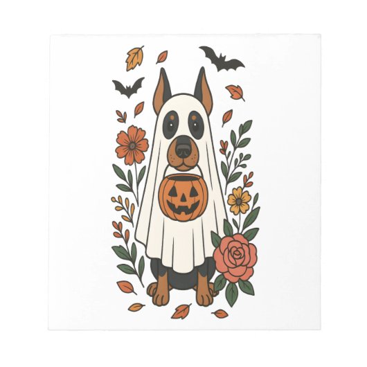 Halloween Dobermann Pinscher Bloemen Notitieblok (Voorkant)