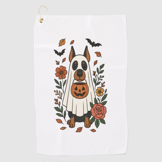 Halloween Dobermann Pinschers Bloemen Golfhanddoek (Voorkant)