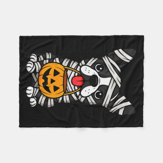 Halloween Dog Boston Terrier Mummy Costume Men Wom Fleece Deken (Voorkant (Horizontaal))