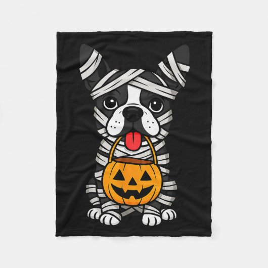 Halloween Dog Boston Terrier Mummy Costume Men Wom Fleece Deken (Voorkant)