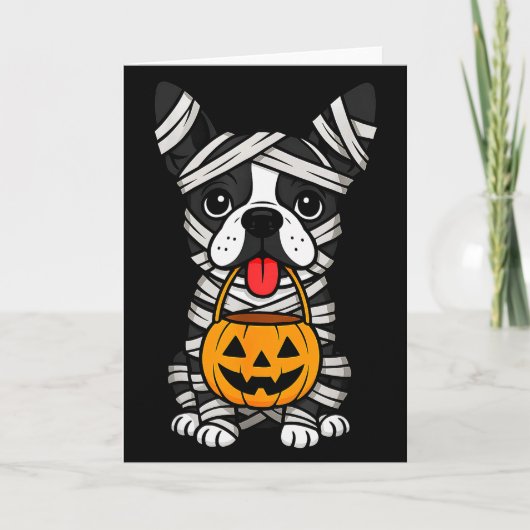 Halloween Dog Boston Terrier Mummy Costume Men Wom Kaart (Voorkant)