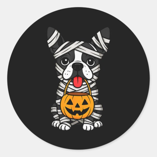 Halloween Dog Boston Terrier Mummy Costume Men Wom Ronde Sticker (Voorkant)