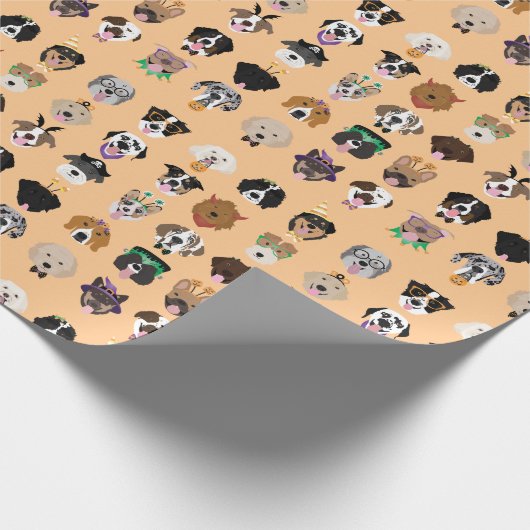 Halloween Dog Faces Pattern Cadeaupapier (Hoek)