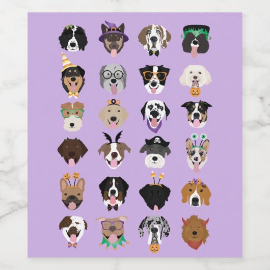 Halloween Dog Faces Wijn Etiket (Enkel label)