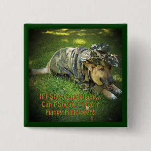 Halloween Dog in Camouflage Vierkante Button 5,1 Cm