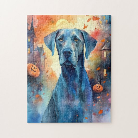 Halloween Dog met Pompoenen Griezelen Legpuzzel (Verticaal)