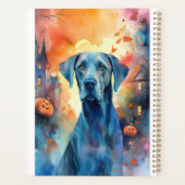 Halloween Dog met Pompoenen Griezelen Planner (Achterkant)